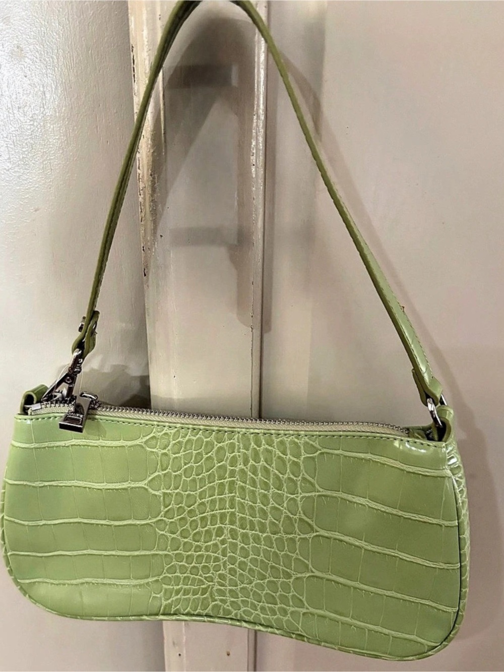 JW PEI Eva Shoulder Bag Croc Embossed Green